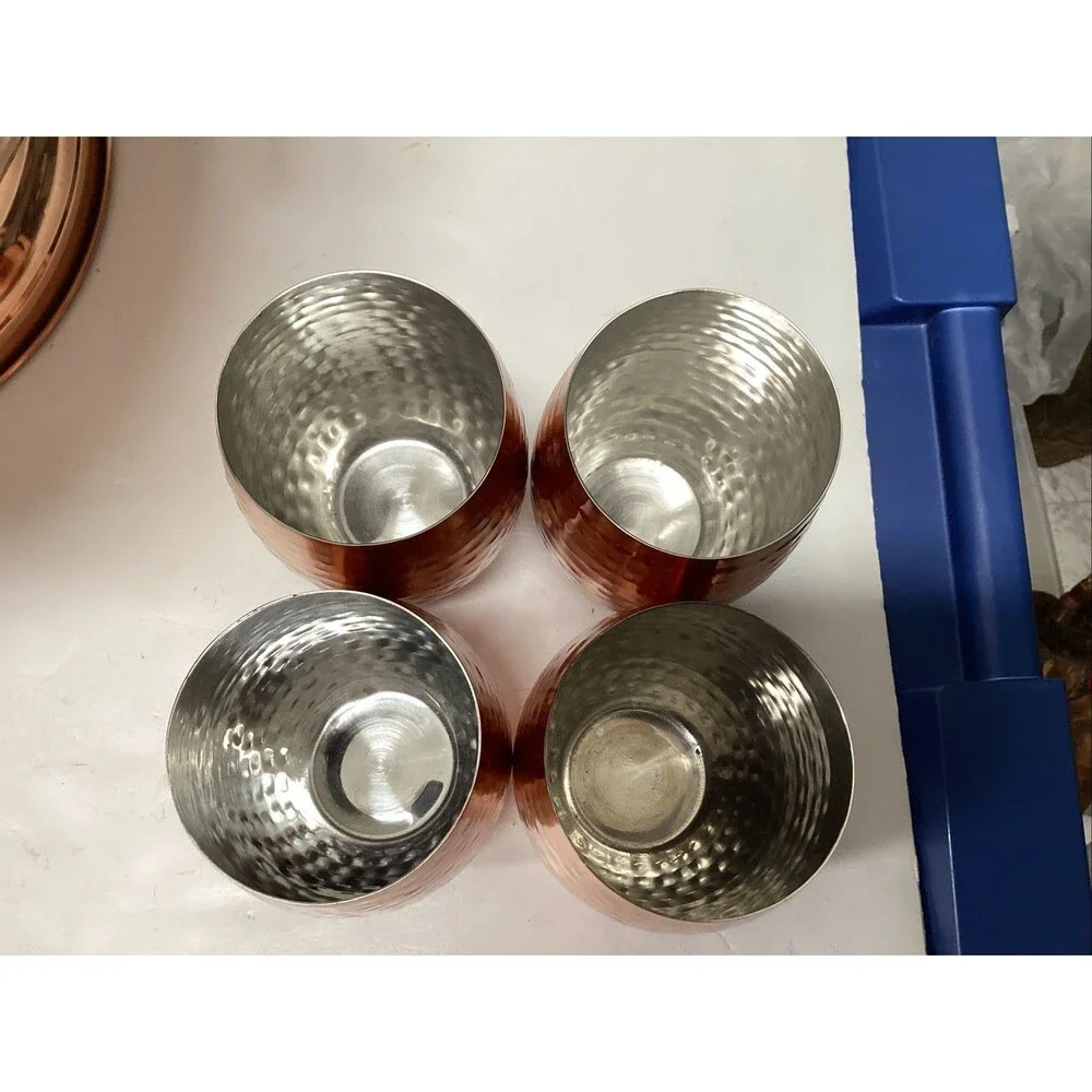 pier 1 copper hammered stainless ice bucket bowl footed cups 9 pieces